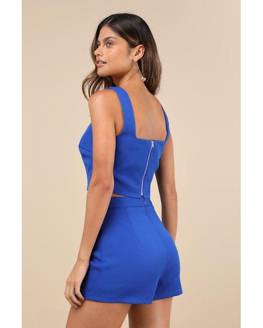 Lulus Blue Divinely Sunny Sleeveless Two-Piece Romper