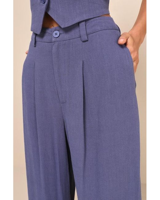 Lulus Blue Suits You Perfectly Linen Wide-Leg Pants