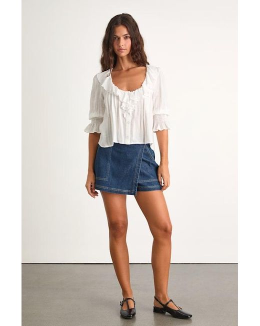 Lulus White Hermione Ruffled Button-Front Top