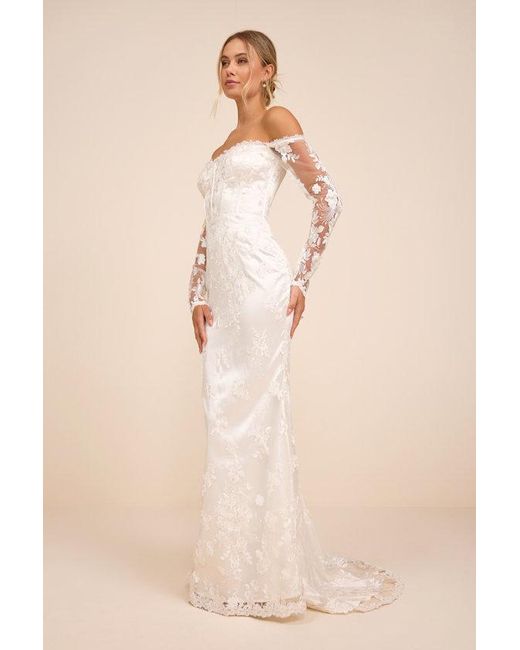 Lulus Natural Lucina Embroidered Bustier Long Sleeve Maxi Dress