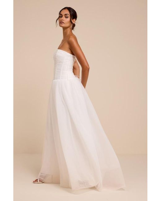 Lulus Natural Dulce Tulle Bustier Wedding Dress