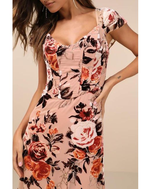 Lulus Pink Composed Beauty Burnout Velvet Floral Midi Dress