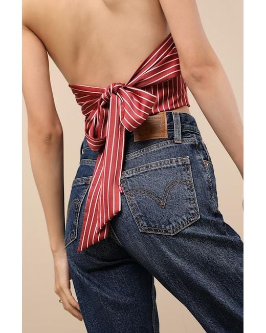 Lulus Multicolor Damiana Striped Satin Tie-Back Halter Top