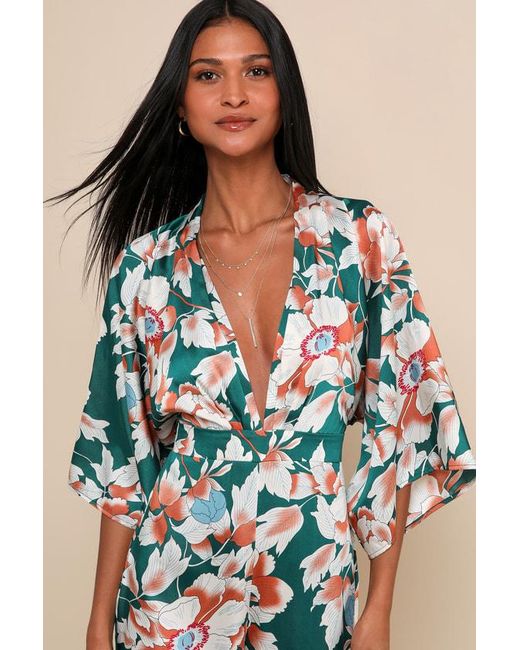 Lulus Blue From Sunrise Floral Print Wide-Leg Jumpsuit