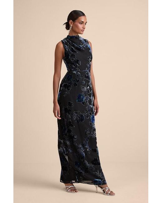 Lulus Natural Composed Glamour And Floral Burnout Velvet Maxi Dress