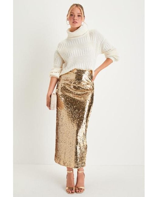 Lulus Natural Dazzling Appearance Sequin High-Rise Midi Skirt