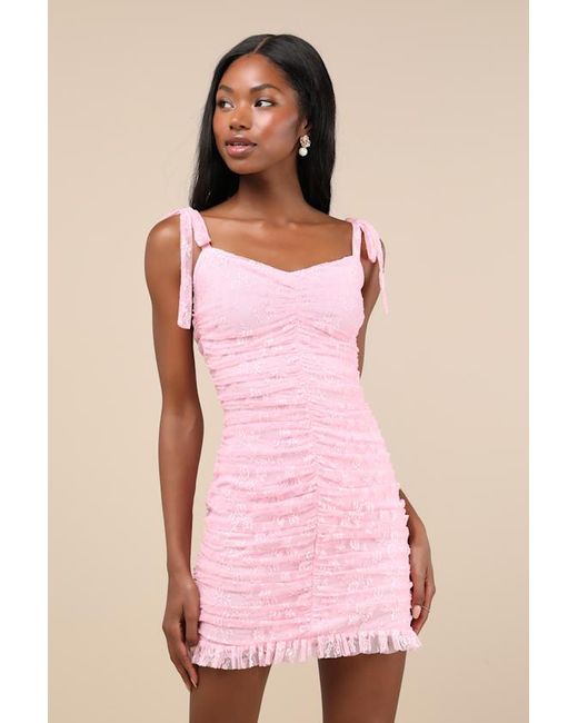 Pink lace bodycon dress sales