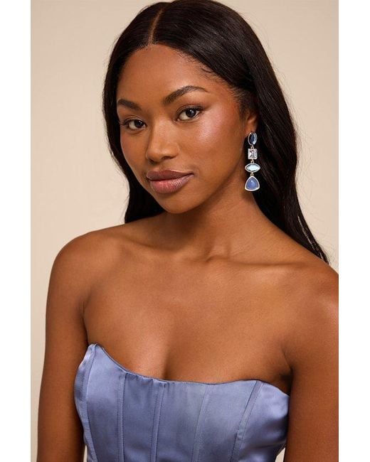 Lulus Brown Blair Rhinestone Drop Earrings