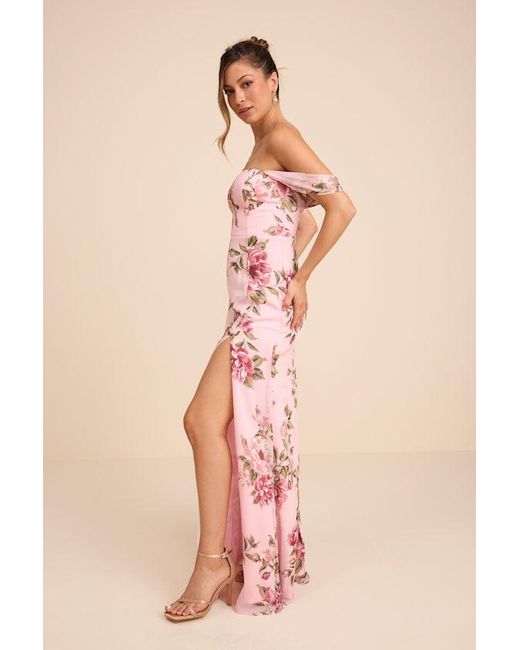 Lulus Pink Magical Magnetism Floral Off-The-Shoulder Maxi Dress