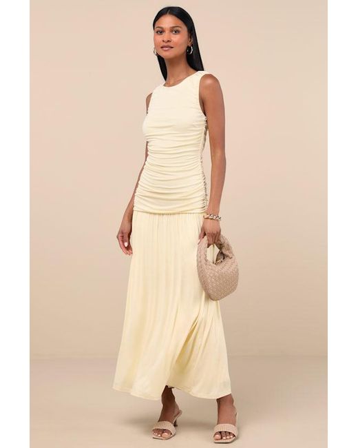 Lulus Natural Tamber Jersey Knit Drop Waist Midi Dress