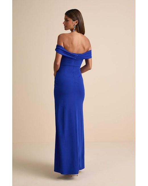 Lulus Blue High-Class Presence Off-The-Shoulder Maxi Dress