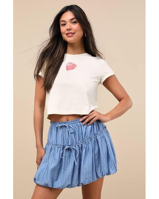 Lulus Blue Kirsty Striped Tiered Drawstring Bubble-Hem Mini Skirt