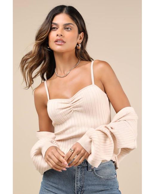 Lulus Natural Cutest Duet Knit Cami Top And Cardigan Sweater Set