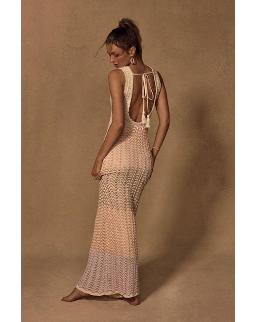 Lulus Brown Kirsten Crochet Backless Maxi Dress