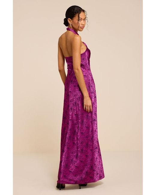 Lulus Purple Bernadette Floral Satin Jacquard Maxi Dress