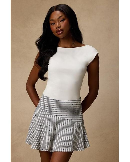 Lulus White Paulette Ivory And Striped Skater Mini Skirt