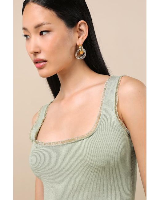 Lulus Green Josepha Sage Ribbed Knit Ruffled Crop Tank Top