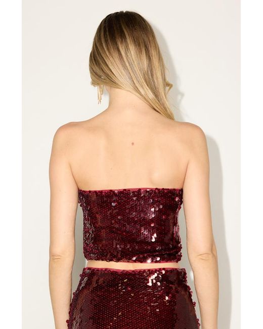Extro & Vert Red Wren Sequin Strapless Crop Top