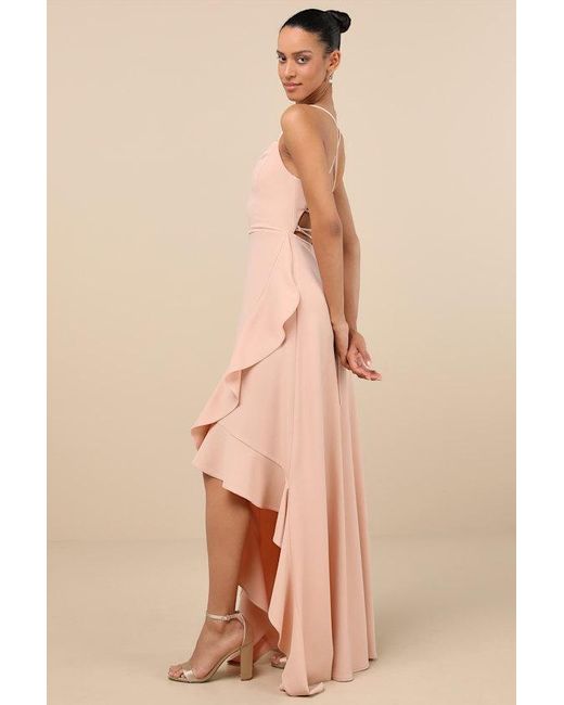 Lulus Natural Caryl Light Blush Ruffled Tulip High-Low Maxi Dress