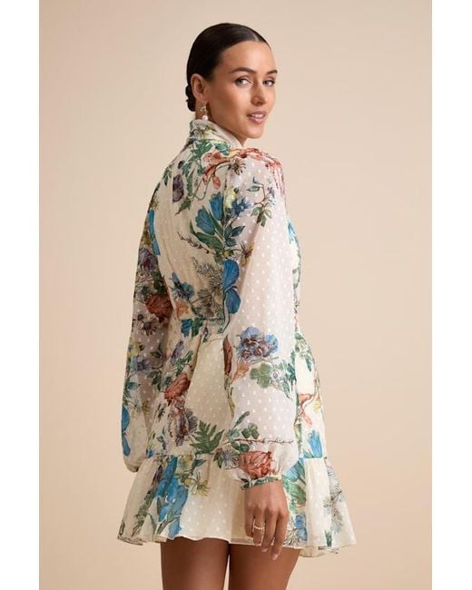 Lulus White Ayame Floral Swiss Dot Balloon Sleeve Mini Dress