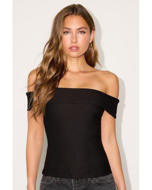 Lulus Black Davea Jersey Knit Off-The-Shoulder Top