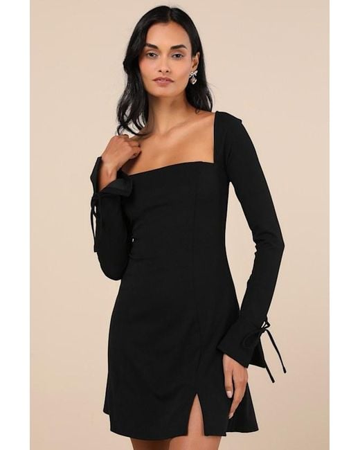 Lulus Women's Black Adored Treatment Long Sleeve Tie Cuff Mini Dress