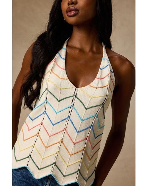 Lulus Brown Madalya Multi Striped Halter Sweater Top