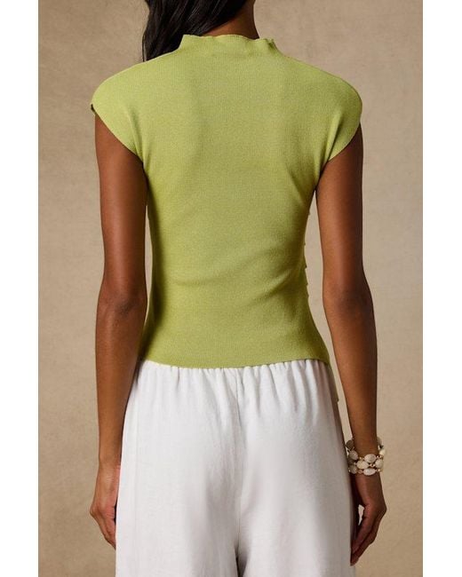 Lulus Green Terry Lime Mock Neck Asymmetrical Sweater Top