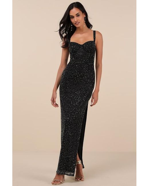 Lulus Natural A-Lister Rhinestone Bustier Maxi Dress