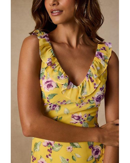 Lulus Natural Rio Multi Floral Ruffled Midi Dress