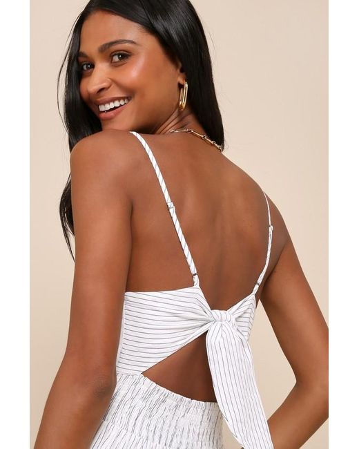 Lulus Natural Coastal Air Striped Tie-Back Culotte Jumpsuit