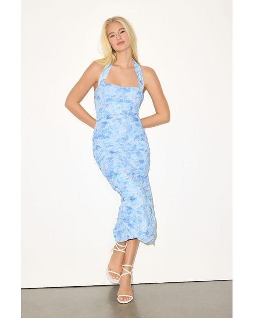Lulus Blue Janessa Floral Mesh Bodycon Midi Dress