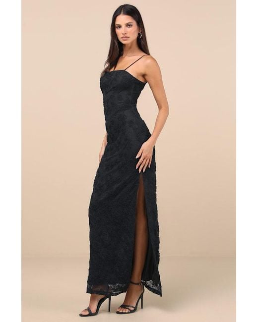 Lulus Black Joni 3D Applique Lace Maxi Dress