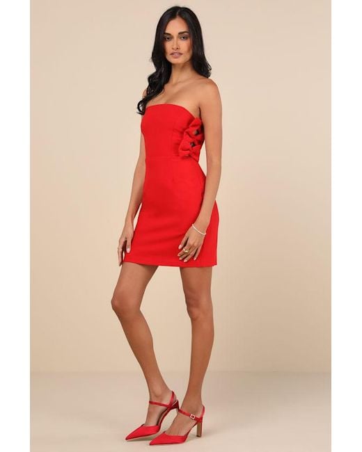 4th & Reckless Red Harlee Strapless Bow Mini Dress