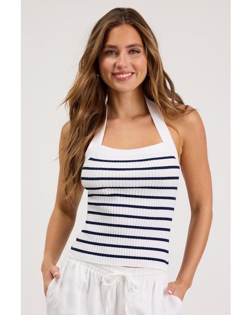 Lulus Blue Gisella Striped Ribbed Knit Halter Top