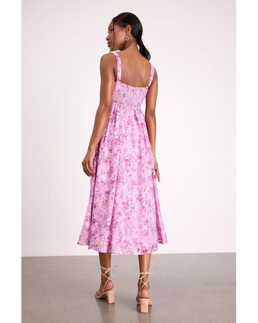 Lulus Pink Colwyn Light Floral Jacquard Bustier Midi Dress