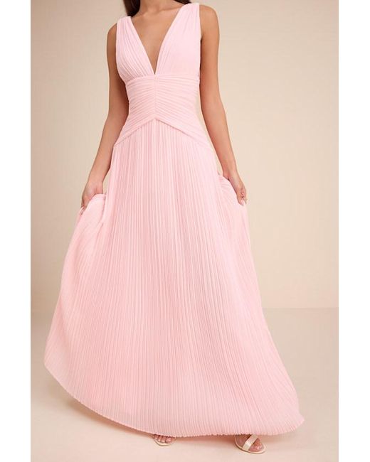 Lulus Pink Kelina Pleated Drop Waist Maxi Dress