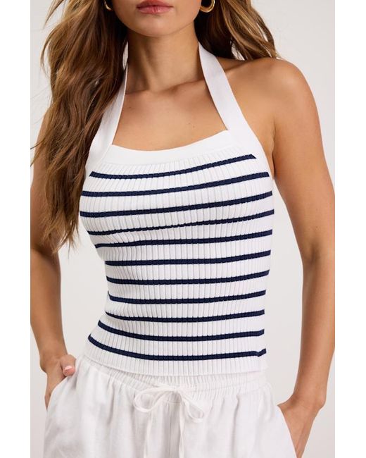 Lulus Blue Gisella Striped Ribbed Knit Halter Top