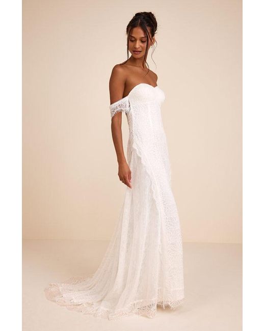 Lulus Natural Faye Embroidered Lace Off-The-Shoulder Maxi Dress