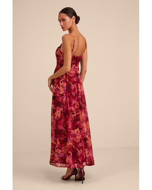 Lulus Red Beautiful Soul Floral Print Twist-Front Maxi Dress
