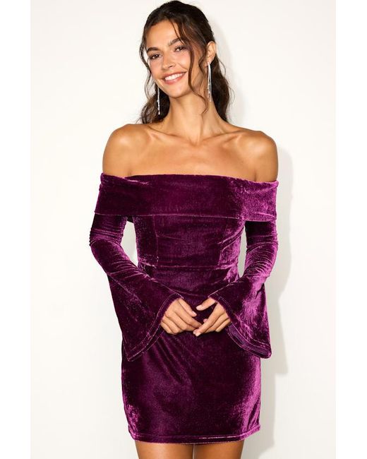 Lulus Purple Alluring Glam Plum Velvet Off-The-Shoulder Mini Dress