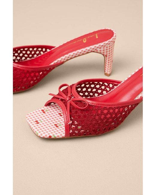 Lulus Brown Winola Gingham High Heel Slide Sandals