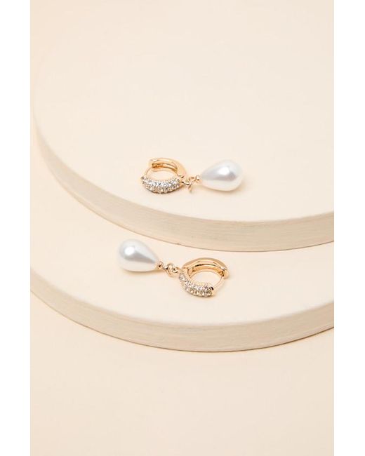 Lulus Brown Ria Rhinestone Pearl Drop Earrings