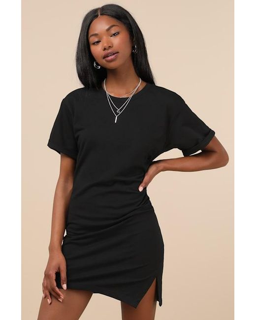 Lulus Natural Effortless Approach Ruched Short Sleeve Mini Dress