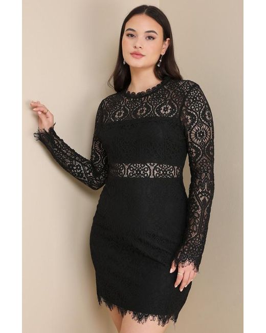 chinese dress ladies Black Lace Overlay Long Sleeve Bodycon Midi Dress  AX Paris