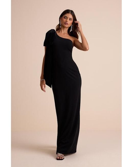 Lulus Natural Amarila One-Shoulder Velvet Bow Maxi Dress