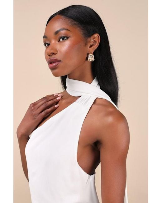 Lulus Natural Isloda One-Shoulder Backless Sash Mini Dress