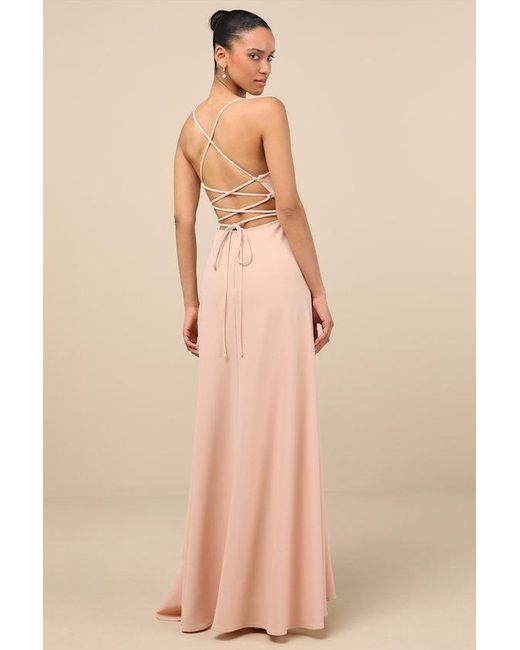 Lulus Natural Caryl Light Blush Ruffled Tulip High-Low Maxi Dress
