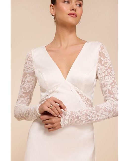 Lulus Natural Lyric Satin Lace Column Wedding Dress