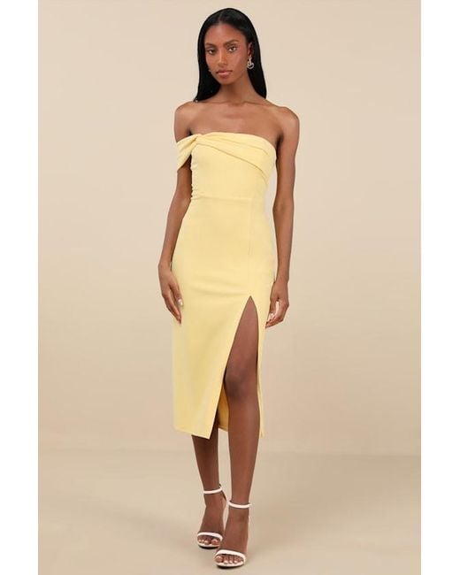 Lulus Natural Twist And Make Up One-Shoulder Bodycon Midi Dress